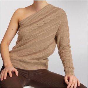 L’AGENCE Zoey One-Shoulder Cable-Knit Sweater